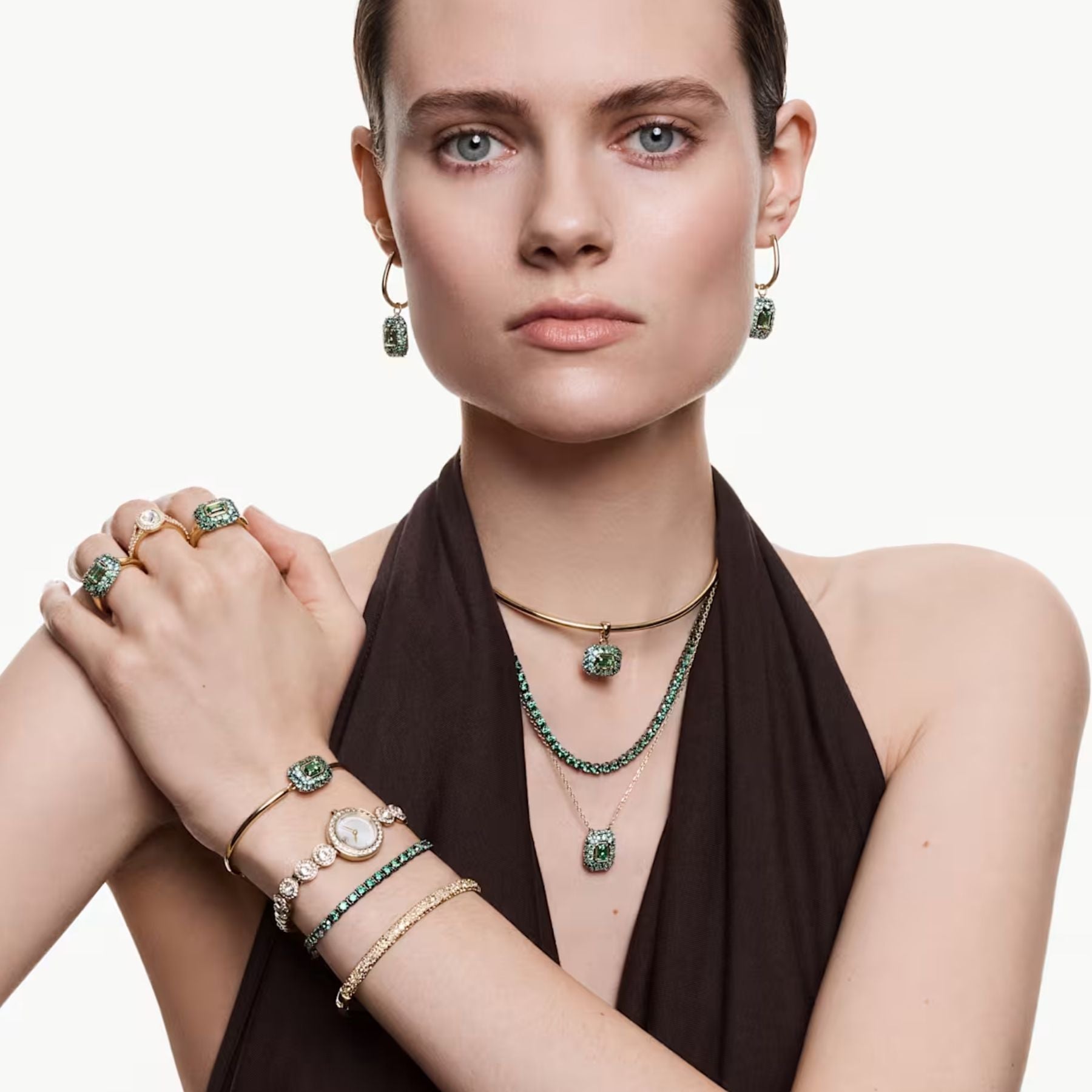 Swarovski Sublima cocktailsormus, keltakullattu ja vihreät zirkonit, 5759920