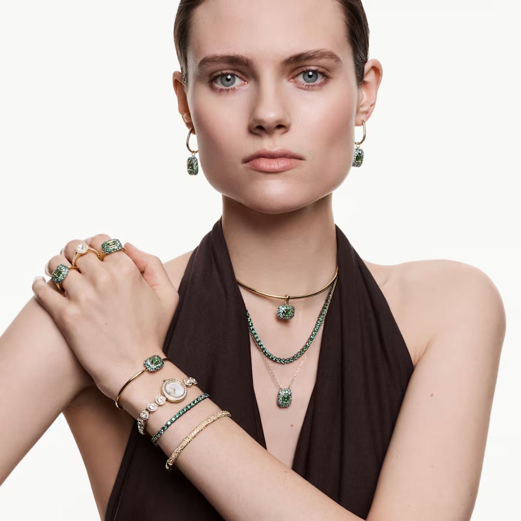 Swarovski Sublima kaulakoru, keltakullattu ja vihreät zirkonit, 5752884