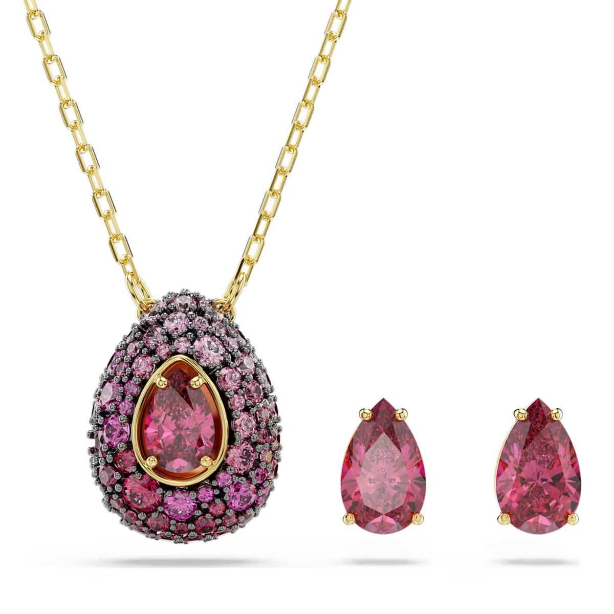 Swarovski Sublima korusetti, riipus ja korvakorut, keltakullattu ja punaiset zirkonit, 5752883
