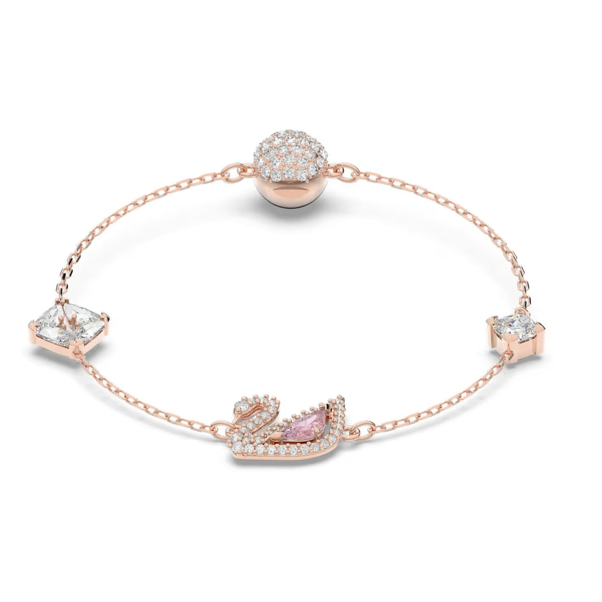 Swarovski Swan rannekoru, rosekullattu, kirkkaat ja vaaleanpunaiset zirkonit