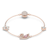 Swarovski Swan rannekoru, rosekullattu, kirkkaat ja vaaleanpunaiset zirkonit