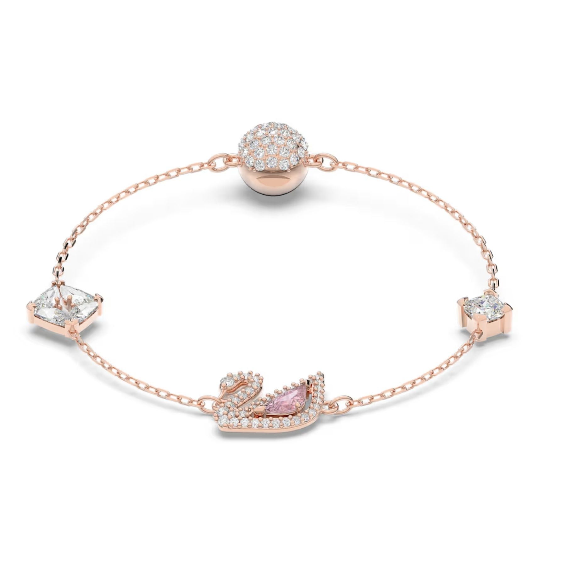 Swarovski Swan rannekoru, rosekullattu, kirkkaat ja vaaleanpunaiset zirkonit