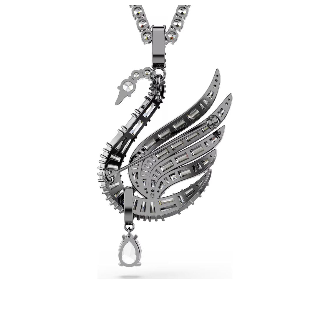 Swarovski Swan riipus ja rintakoru, tumma metalli, kirkkaat kristallit ja valkoiset helmet, 5723411