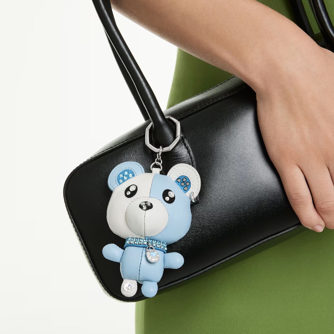 Swarovski Teddy avaimenperä, ruostumaton teräs, nahka ja siniset kristallit, 5733771