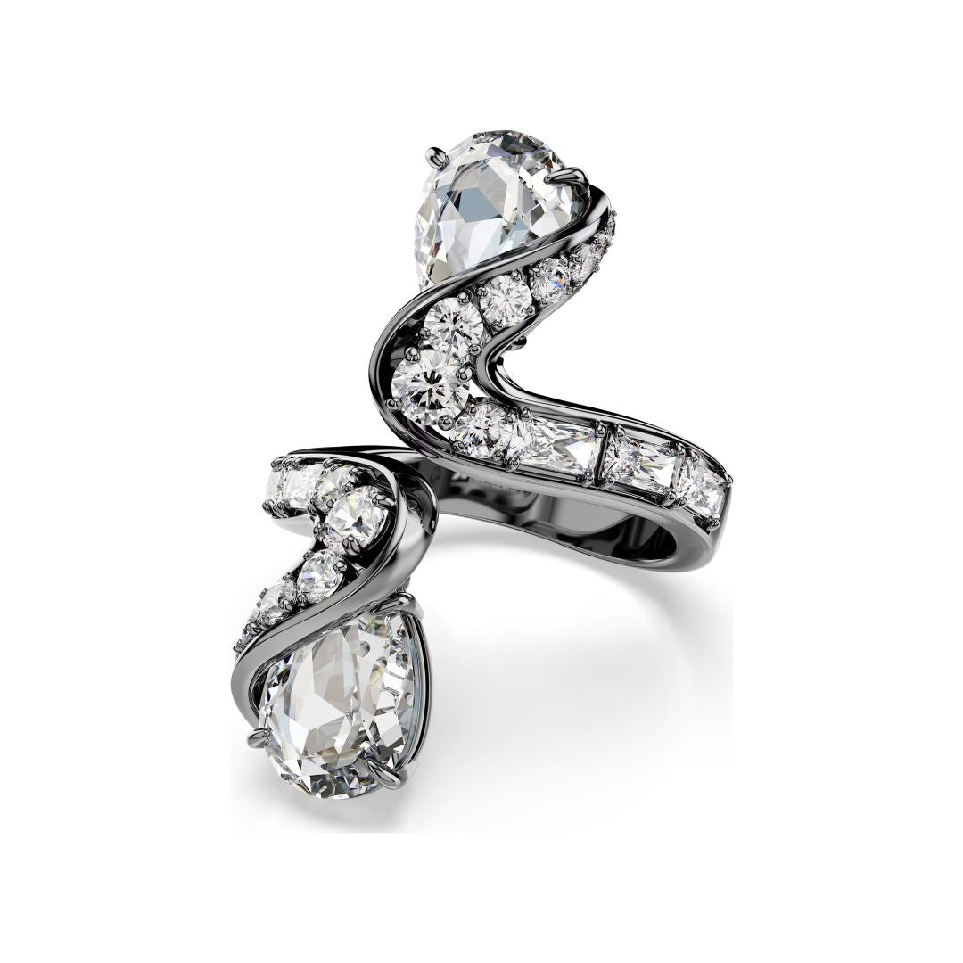 Swarovski The Vienna Collection sormus, tumma metalli ja kirkkaat kristallit