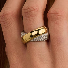 TI SENTO Bold Crossover sormus, keltakullattua hopeaa ja zirkonit, 12404ZY