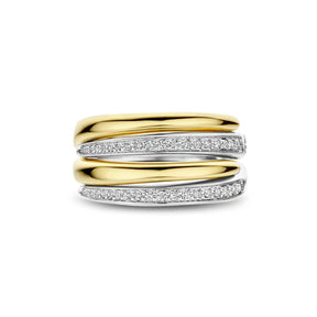 TI SENTO Bold Layered sormus, keltakullattua hopeaa ja zirkonit, 12409ZY