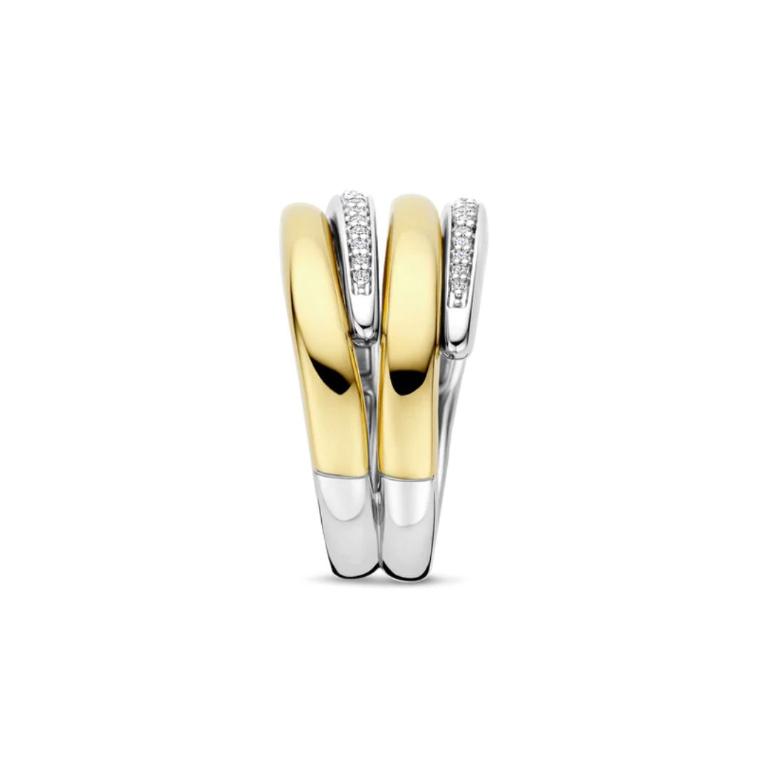 TI SENTO Bold Layered sormus, keltakullattua hopeaa ja zirkonit, 12409ZY
