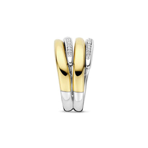 TI SENTO Bold Layered sormus, keltakullattua hopeaa ja zirkonit, 12409ZY