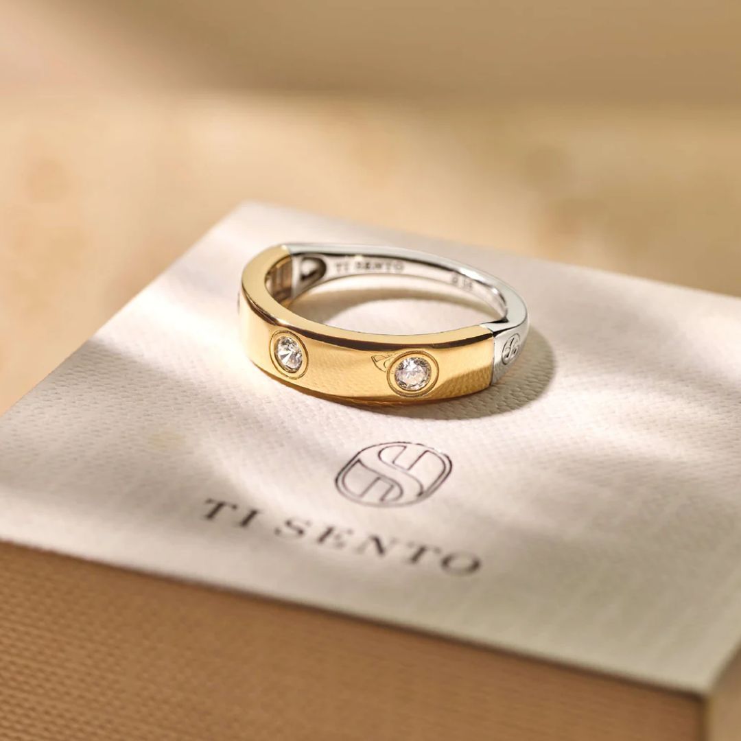 TI SENTO Classic sormus, keltakullattua hopeaa ja zirkonit, 12403ZY