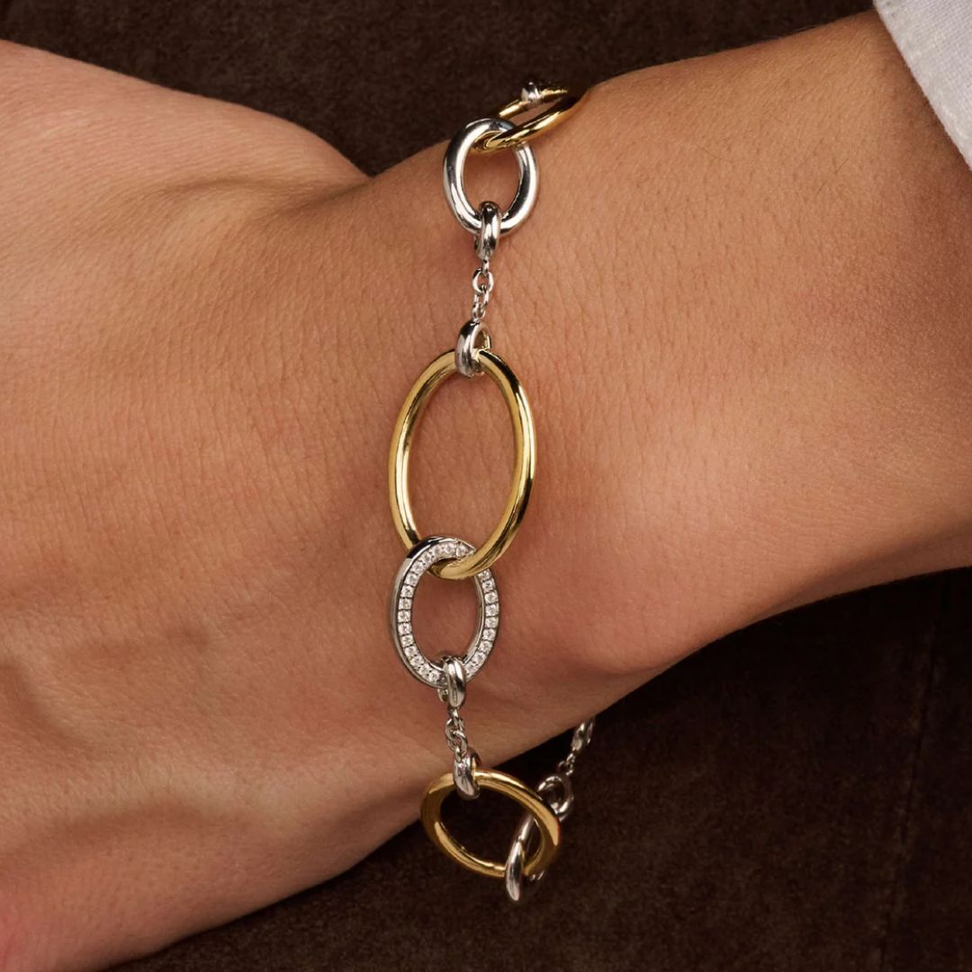 TI SENTO Connected Circle rannekoru, keltakullattua hopeaa, hopeaa ja zirkonit, 23096ZY