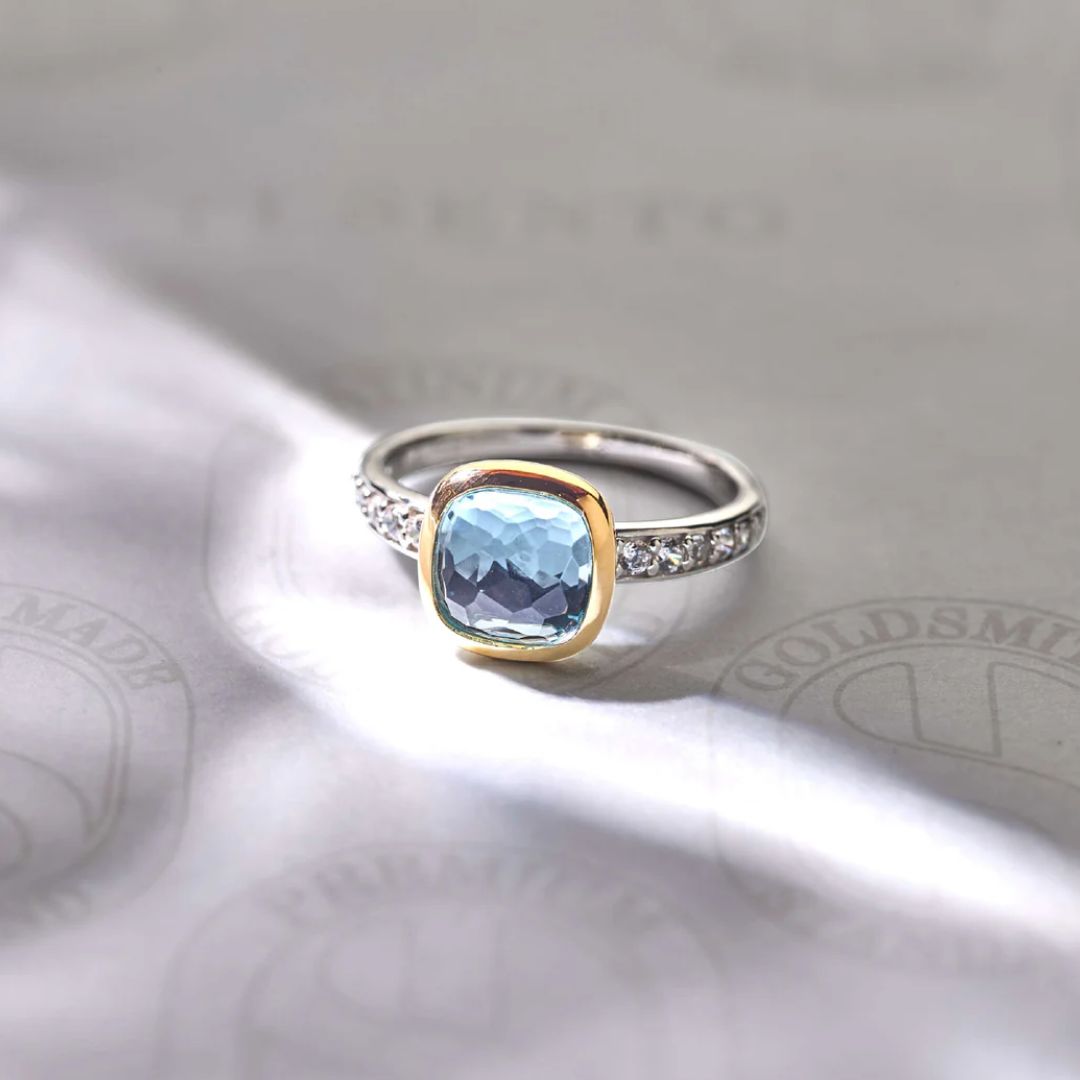 TI SENTO Cushion sormus, keltakullattua hopeaa ja zirkonit, 12414TY