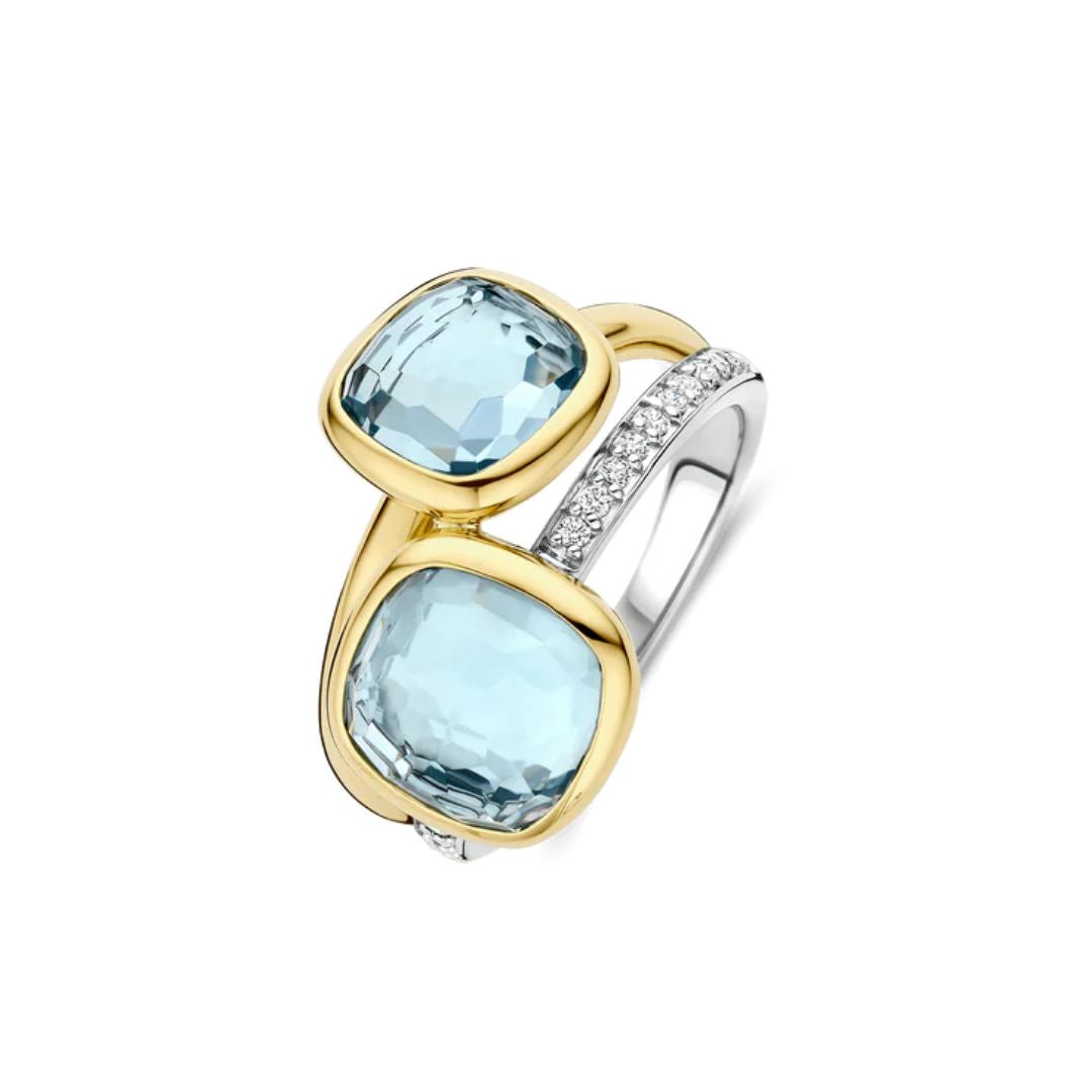 TI SENTO Double Cushion sormus, keltakullattua hopeaa ja zirkonit, 12412TY