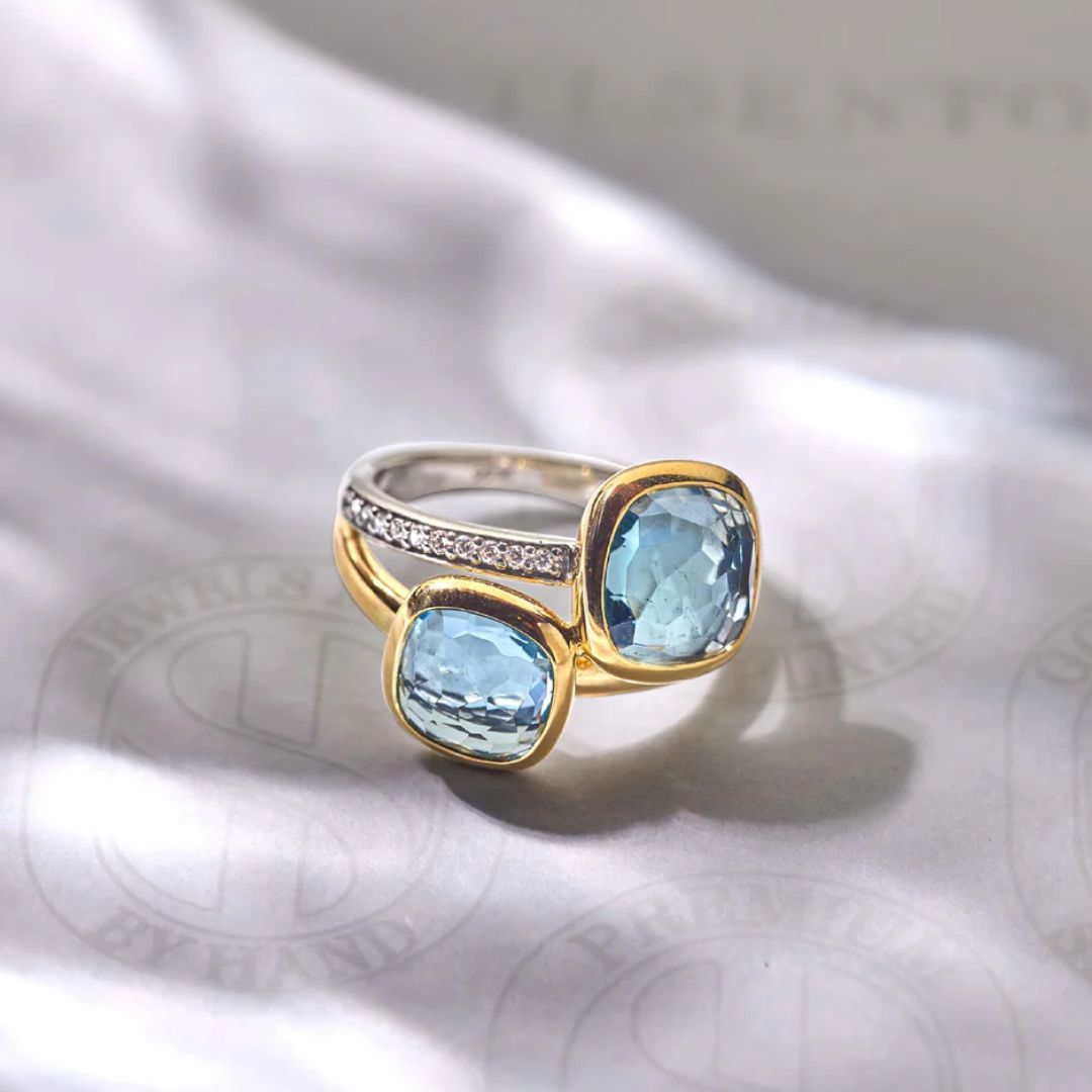 TI SENTO Double Cushion sormus, keltakullattua hopeaa ja zirkonit, 12412TY