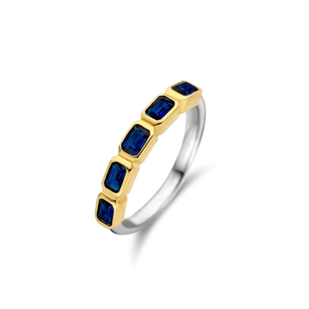 TI SENTO Milano sormus, keltakullattua hopeaa ja siniset kristallit, 12274BY