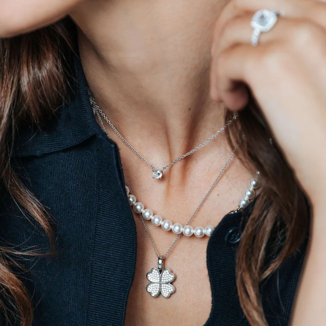 TI SENTO kaulakoru, hopeaa ja valkoiset helmet, 34050PW/45