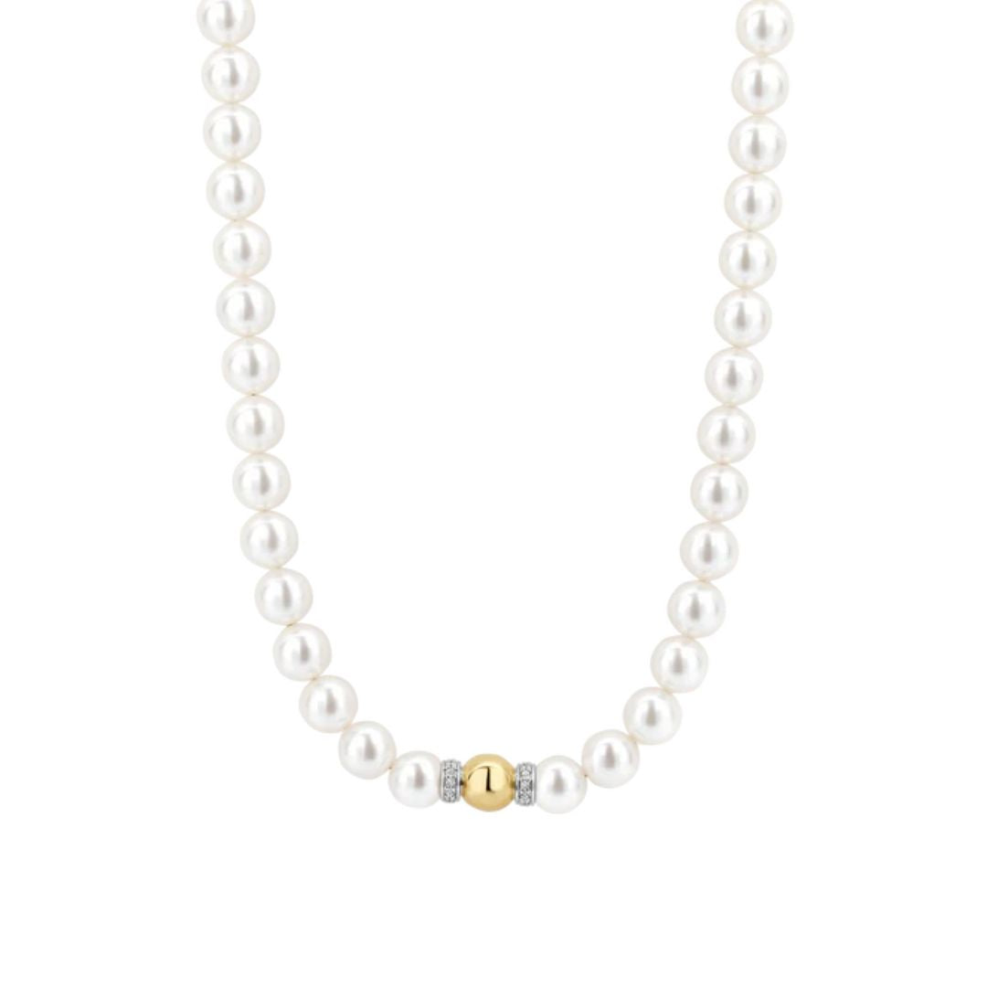 TI SENTO kaulakoru, keltakullattua hopeaa ja valkoiset helmet, 34112YP/42