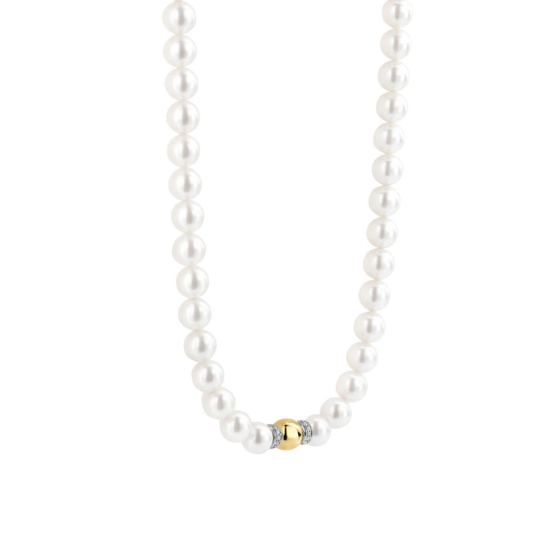 TI SENTO kaulakoru, keltakullattua hopeaa ja valkoiset helmet, 34112YP/42
