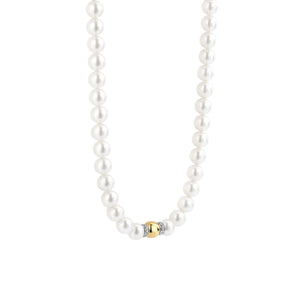 TI SENTO kaulakoru, keltakullattua hopeaa ja valkoiset helmet, 34112YP/42