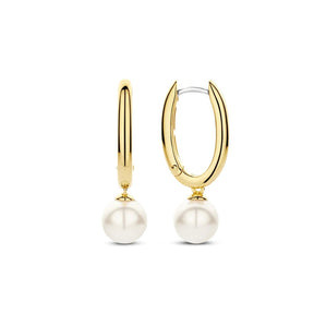 TI SENTO korvakorut, keltakullattua hopeaa ja valkoiset helmet, 78043YP