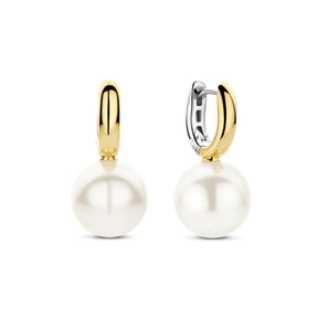 TI SENTO korvakorut, keltakullattua hopeaa ja valkoiset helmet, 78044YP