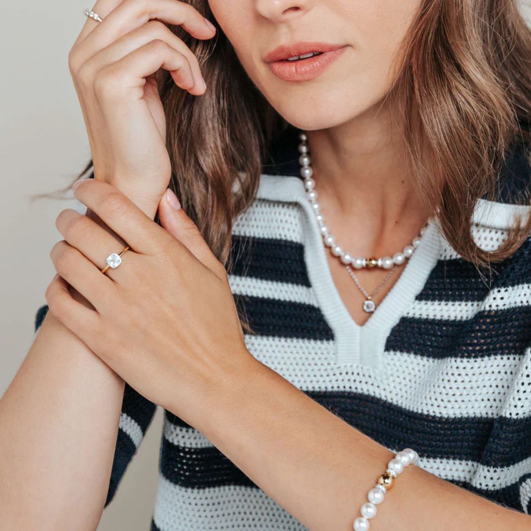 TI SENTO rannekoru, keltakullattua hopeaa, zirkoneja ja valkoisia helmiä, 23088YP