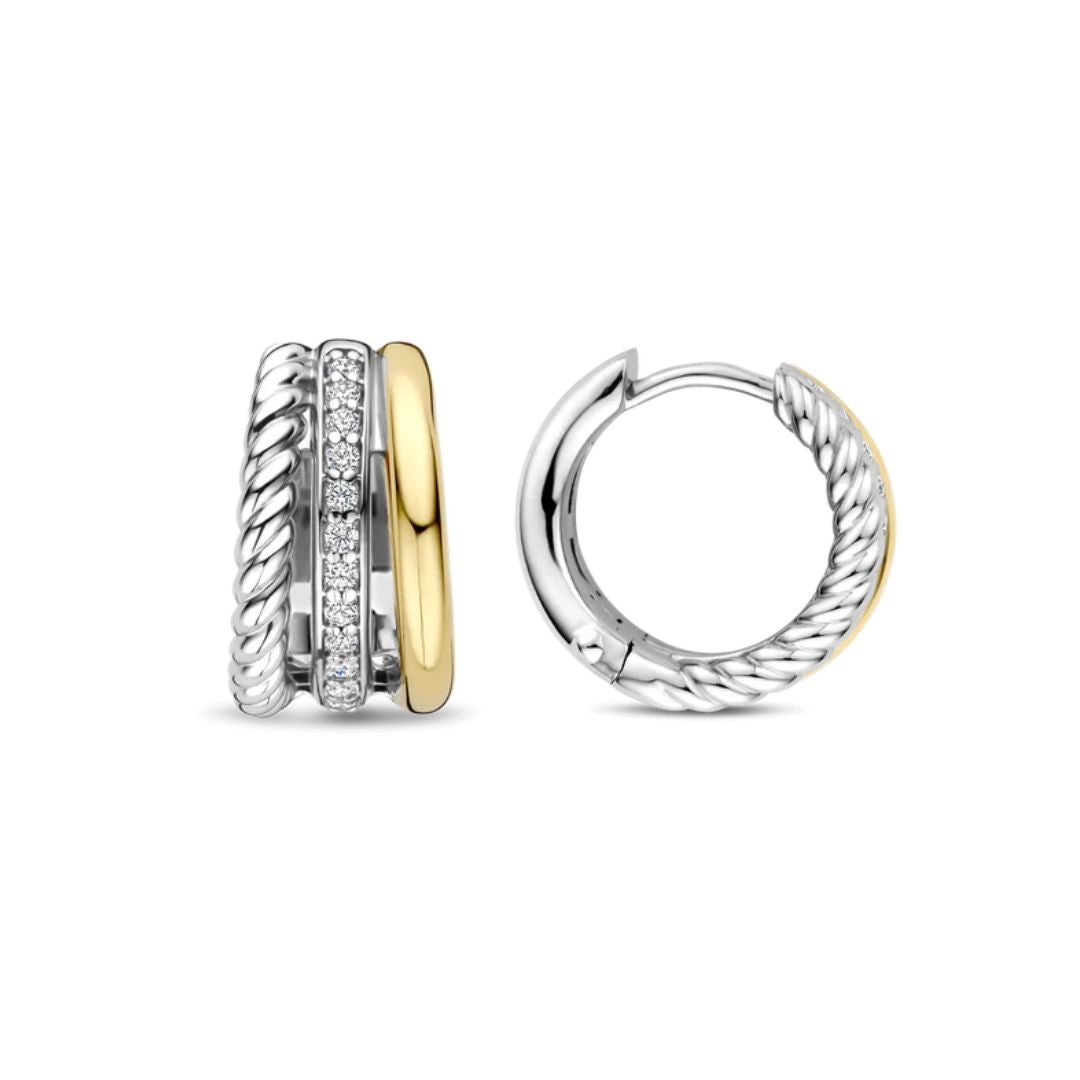 TI SENTO rengaskorvakorut, keltakullattua hopeaa ja zirkonit, 78025ZY