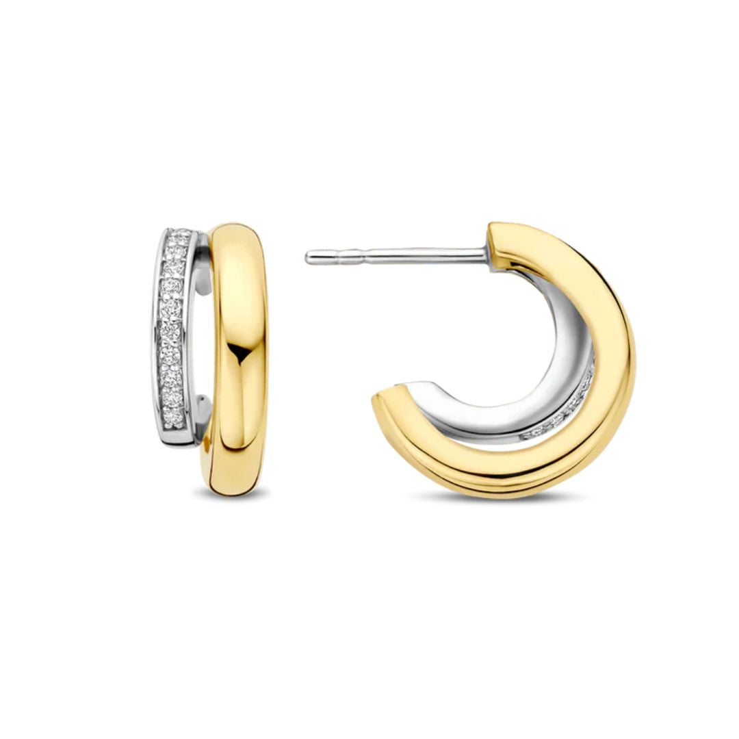 TI SENTO rengaskorvakorut, keltakullattua hopeaa ja zirkonit, 78035ZY