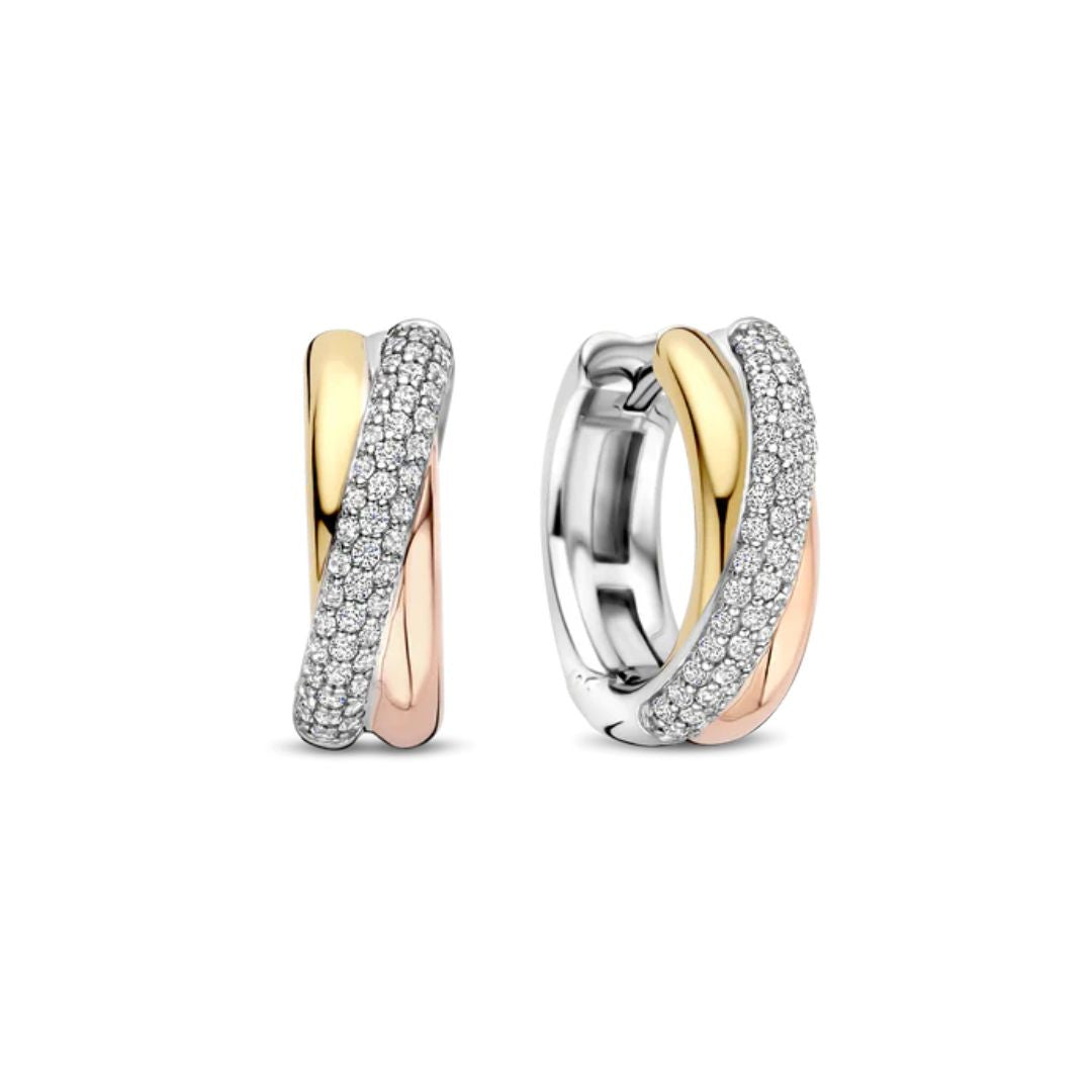 TI SENTO rengaskorvakorut, keltakullattua ja ruusukullattua hopeaa zirkoneilla, 78012ZT