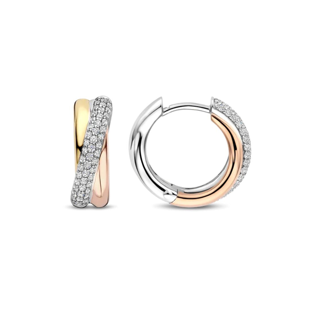 TI SENTO rengaskorvakorut, keltakullattua ja ruusukullattua hopeaa zirkoneilla, 78012ZT