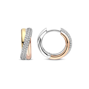 TI SENTO rengaskorvakorut, keltakullattua ja ruusukullattua hopeaa zirkoneilla, 78012ZT