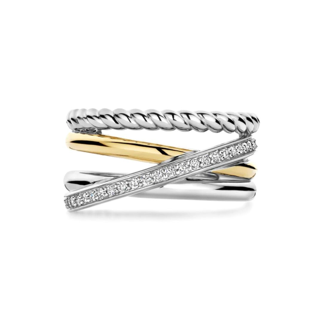 TI SENTO sormus, keltakullattua hopeaa ja zirkonit, 12384ZY