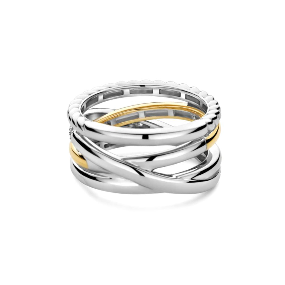 TI SENTO sormus, keltakullattua hopeaa ja zirkonit, 12384ZY