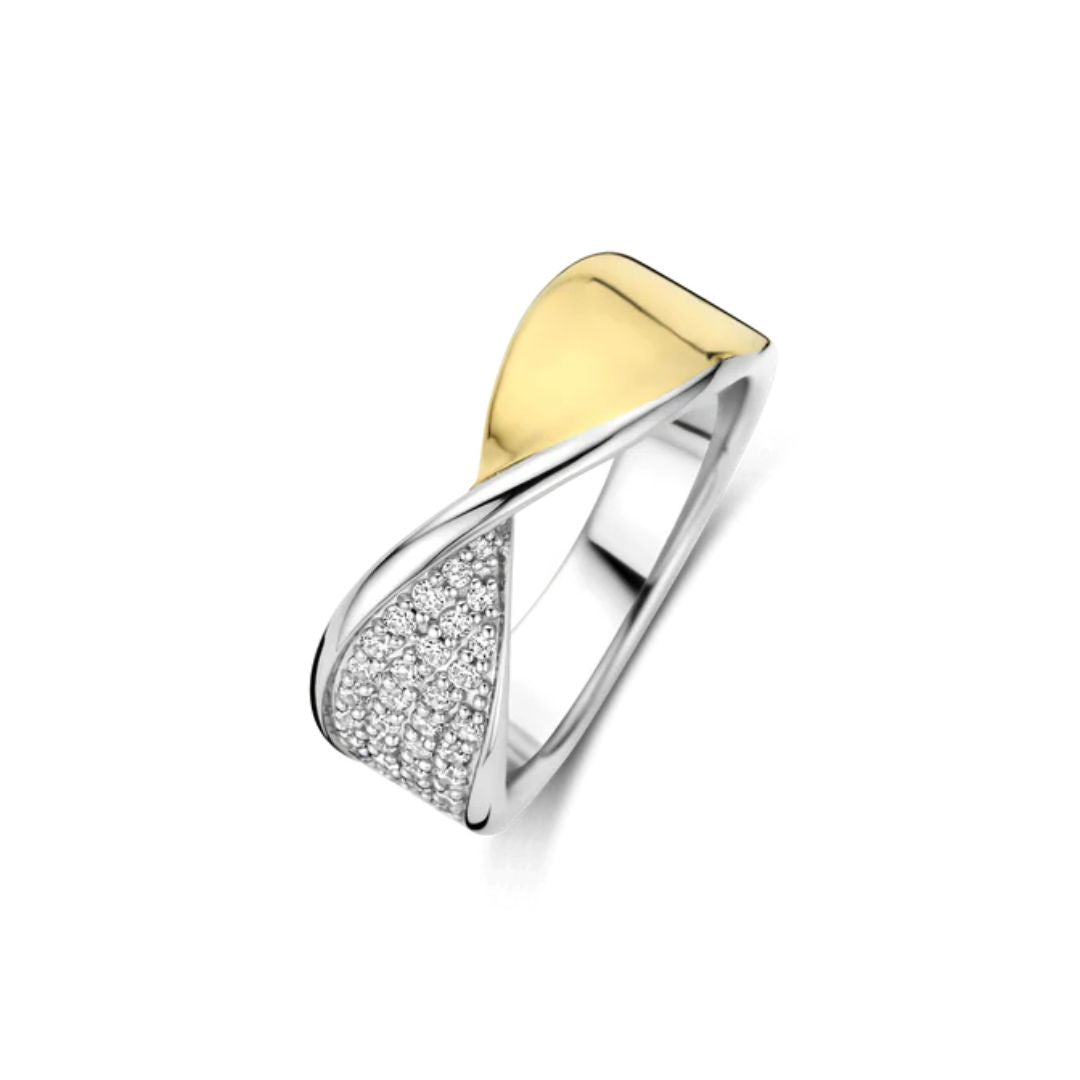 TI SENTO sormus, keltakullattua hopeaa ja zirkonit, 12393ZY