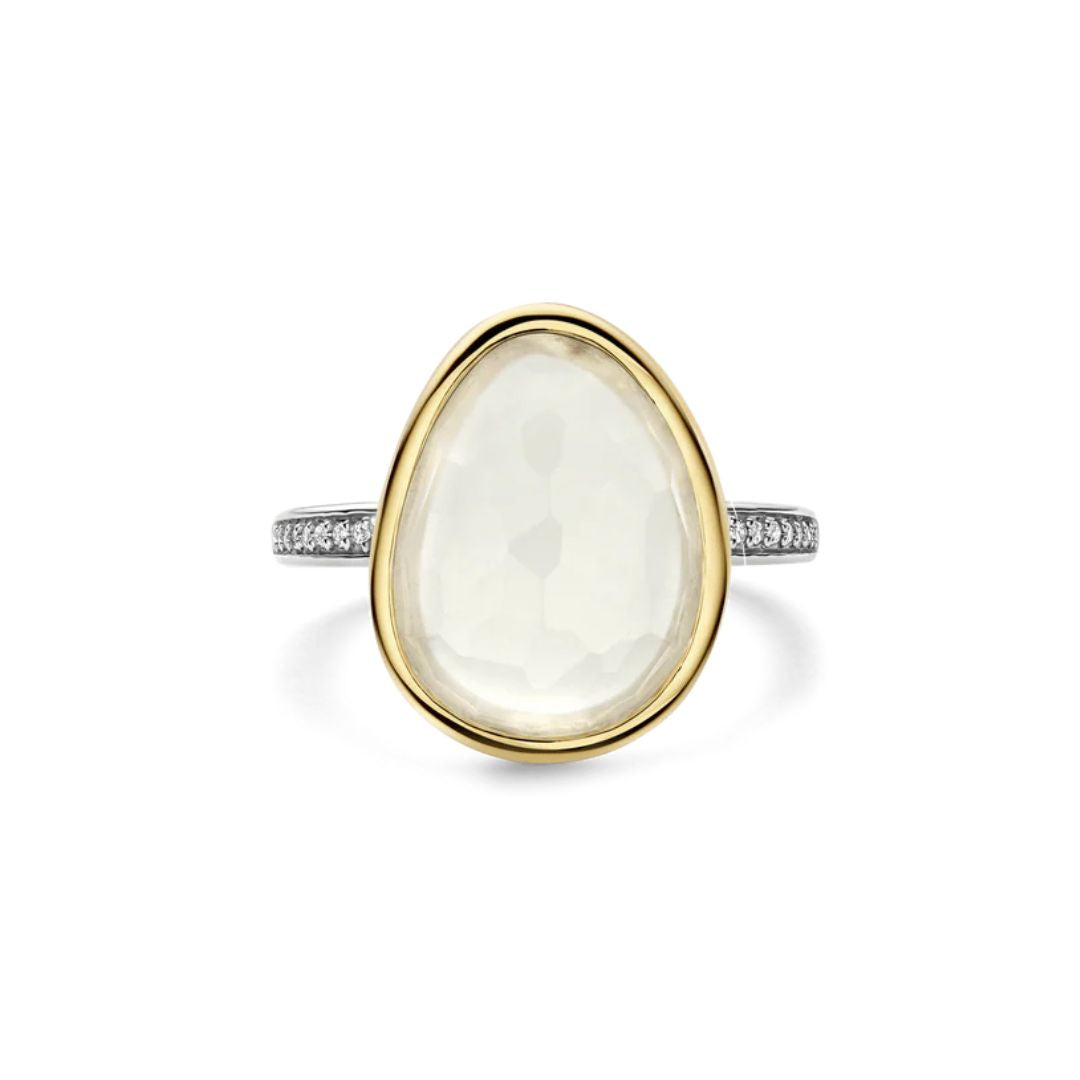 TI SENTO sormus, keltakullattua hopeaa, kristalli ja zirkonit, 12386MW