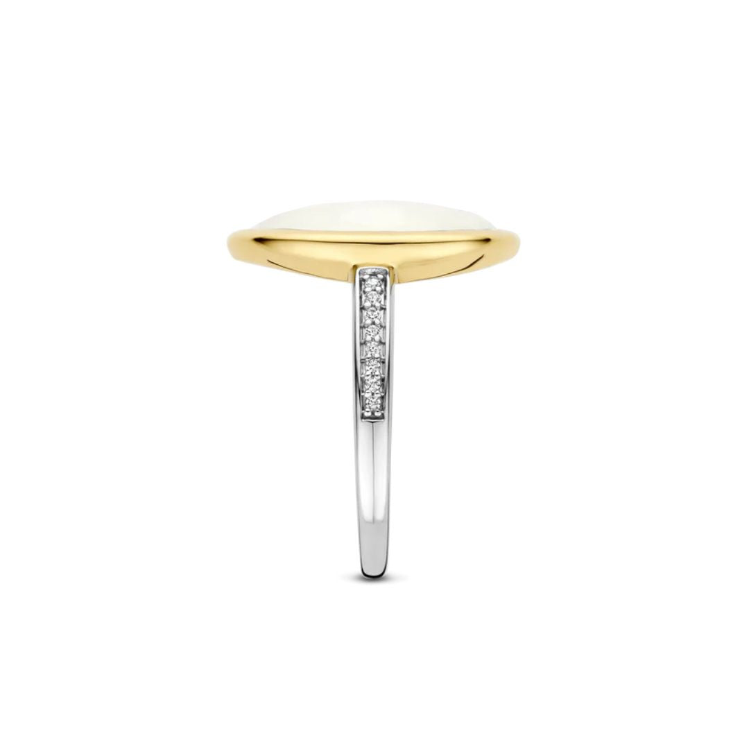 TI SENTO sormus, keltakullattua hopeaa, kristalli ja zirkonit, 12386MW