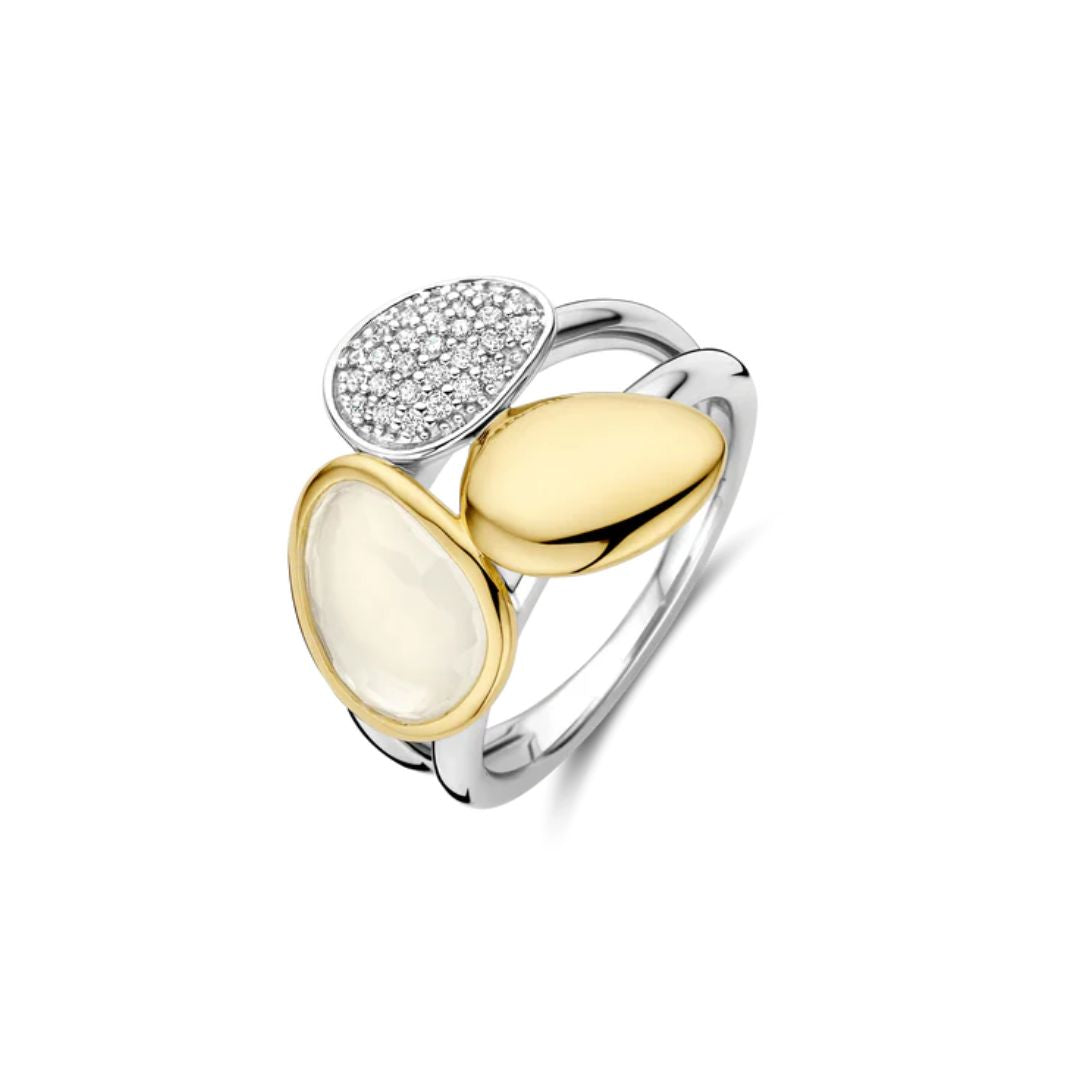 TI SENTO sormus, keltakullattua hopeaa, kristalli ja zirkonit, 12387MW