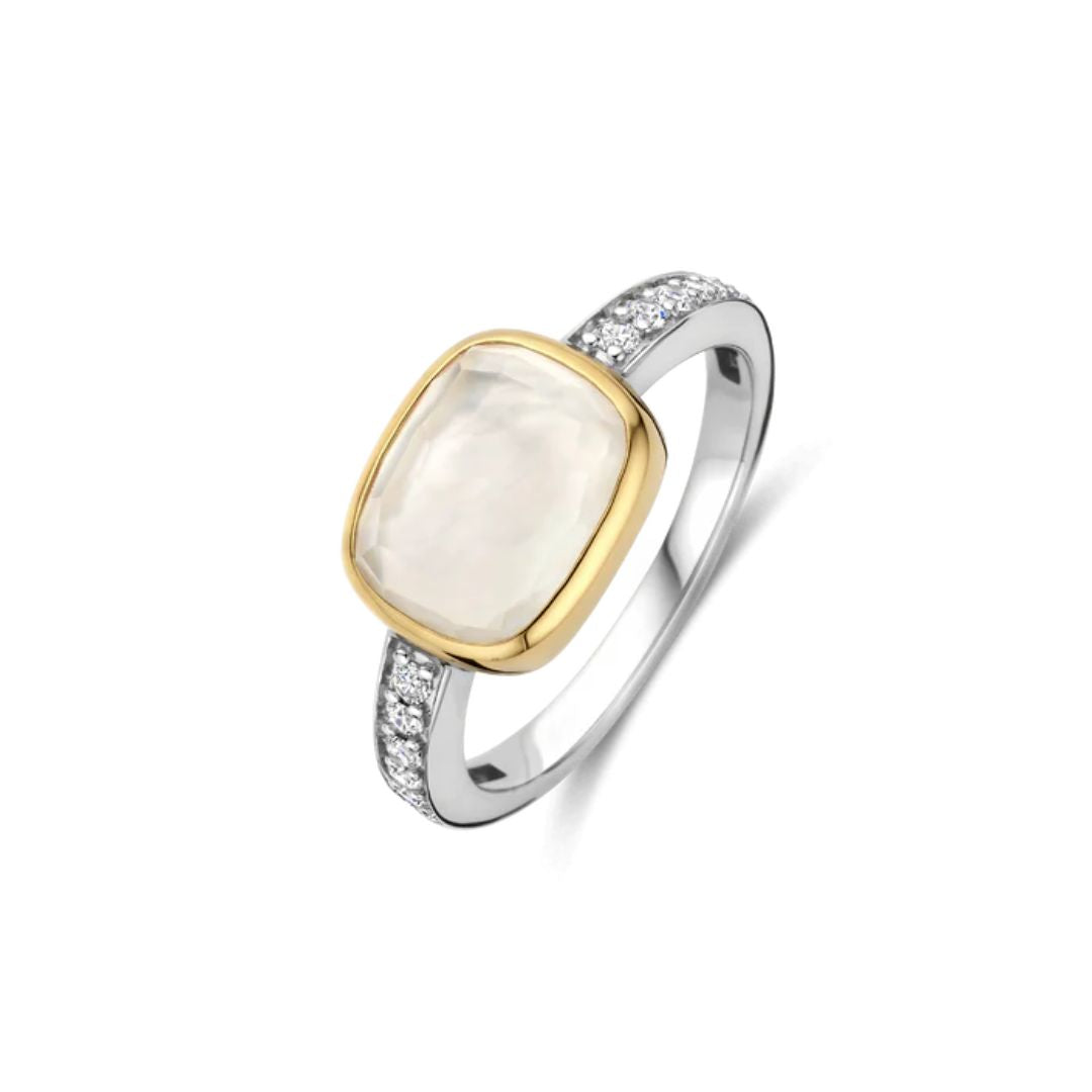 TI SENTO sormus, keltakullattua hopeaa, kristalli ja zirkonit, 12398MW