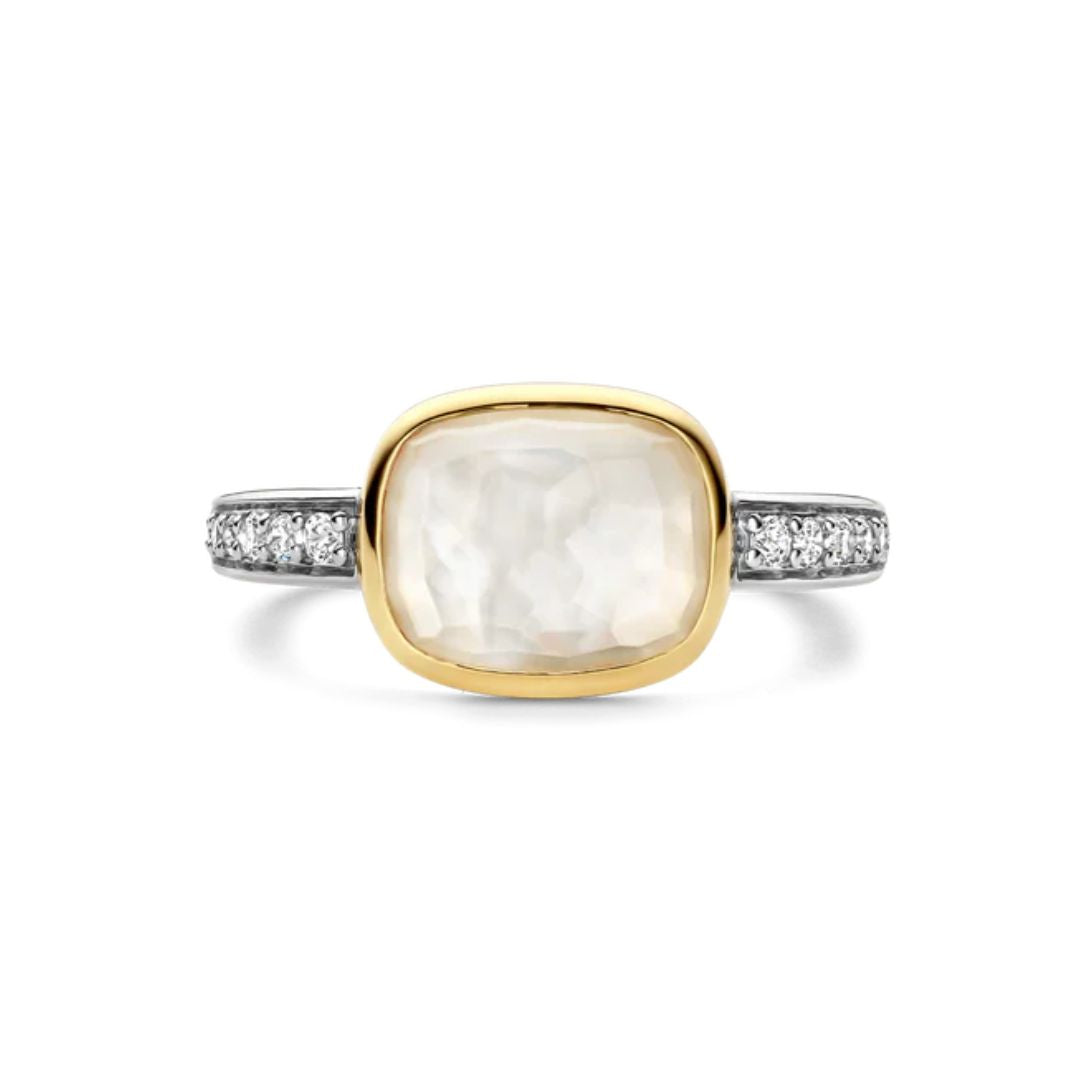 TI SENTO sormus, keltakullattua hopeaa, kristalli ja zirkonit, 12398MW