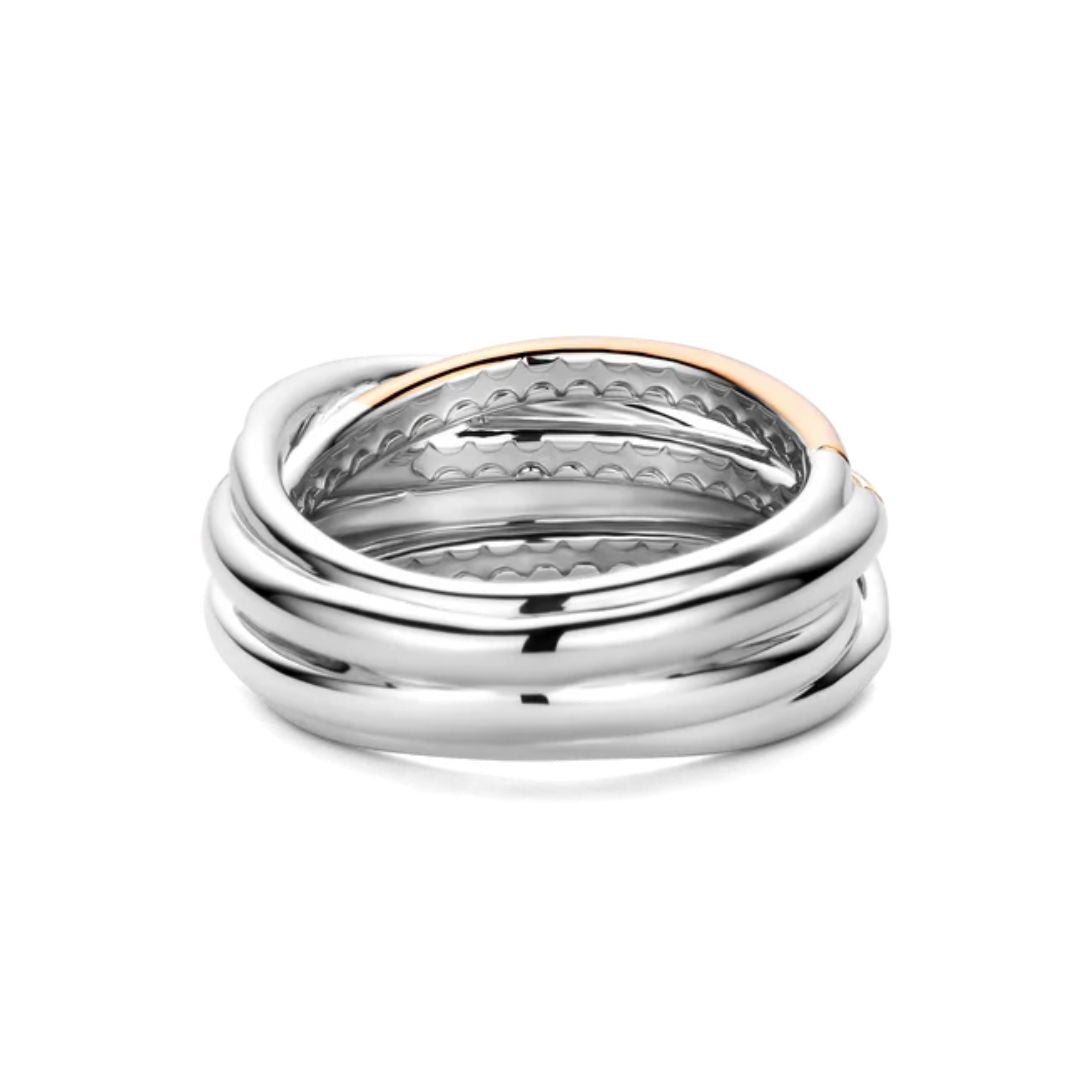 TI SENTO sormus, keltakullattua ja ruusukullattua hopeaa zirkoneilla, 12318ZT