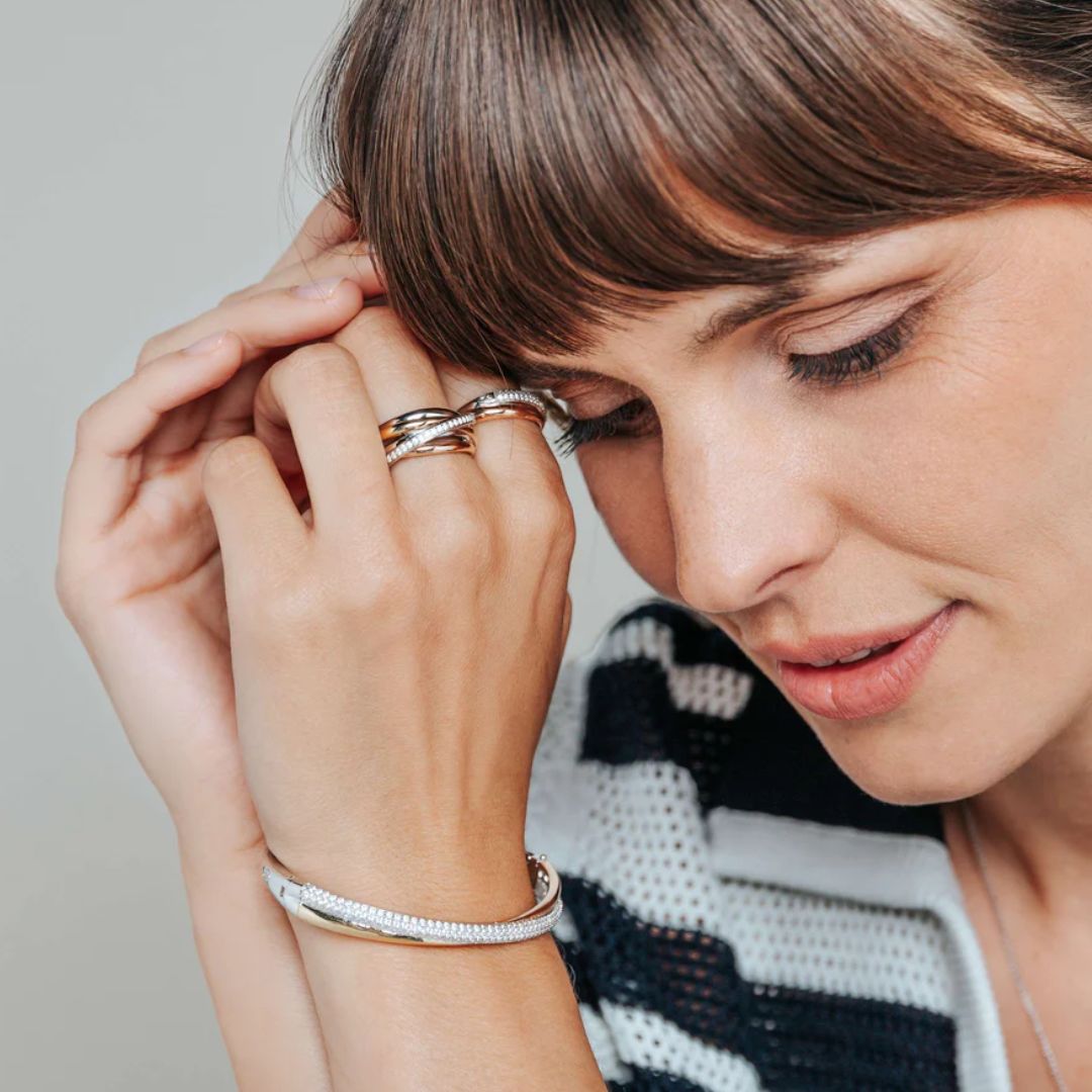 TI SENTO sormus, keltakullattua ja ruusukullattua hopeaa zirkoneilla, 12343ZT