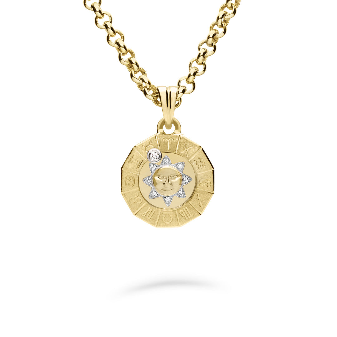 Timanttiriipus, aurinko-horoskooppi 0,07ct, pieni, keltakulta