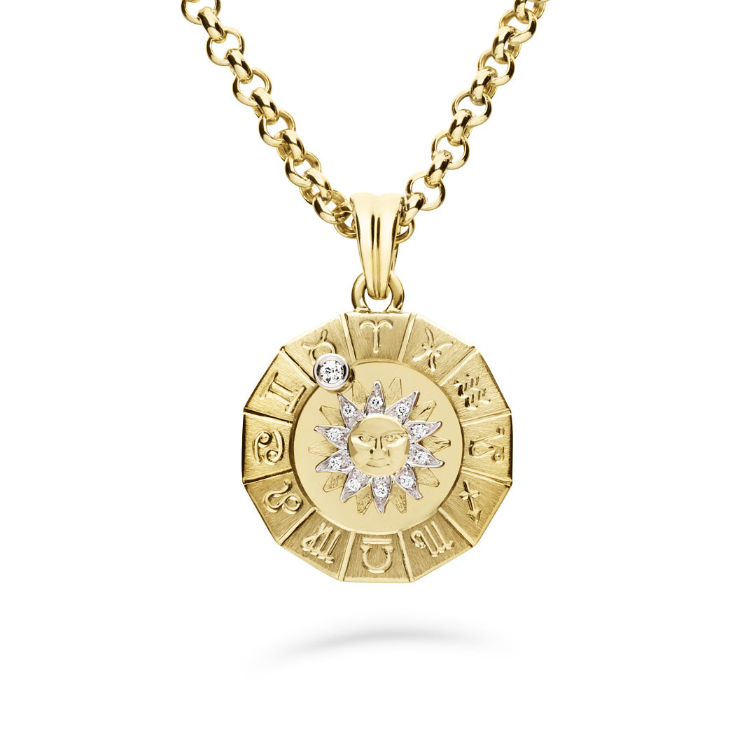 Timanttiriipus, aurinko-horoskooppi 0,14ct, iso, keltakulta