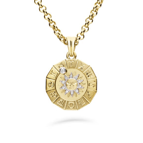 Timanttiriipus, aurinko-horoskooppi 0,14ct, iso, keltakulta