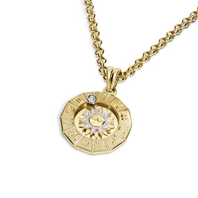 Timanttiriipus, aurinko-horoskooppi 0,14ct, iso, keltakulta