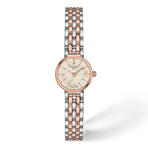 Tissot Lovely naisten rannekello, pyöreä kaksivärinen teräskuori ja ranneke sekä valkoinen helmiäiskellotaulu
