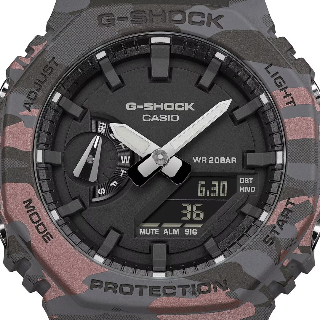 Tumma Casio G-Shock GA-2100SU-1AER rannekello maastokuviolla