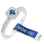 Silván timanttisormus 0,23ct Safiirilla, 14K valkokultaa, Silván timanttikorut - Silván 100 vuotta - Laatukoru
