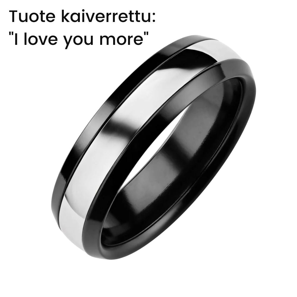 Kohinoor Duetto engagement ring, "I love you more", black zirconium with white gold band