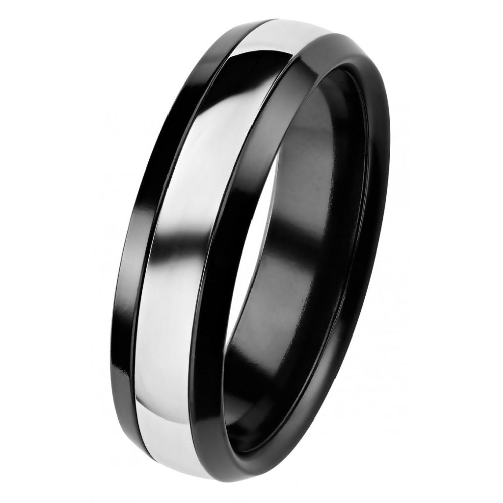 Kohinoor Duetto engagement ring, black zirconium with white gold band